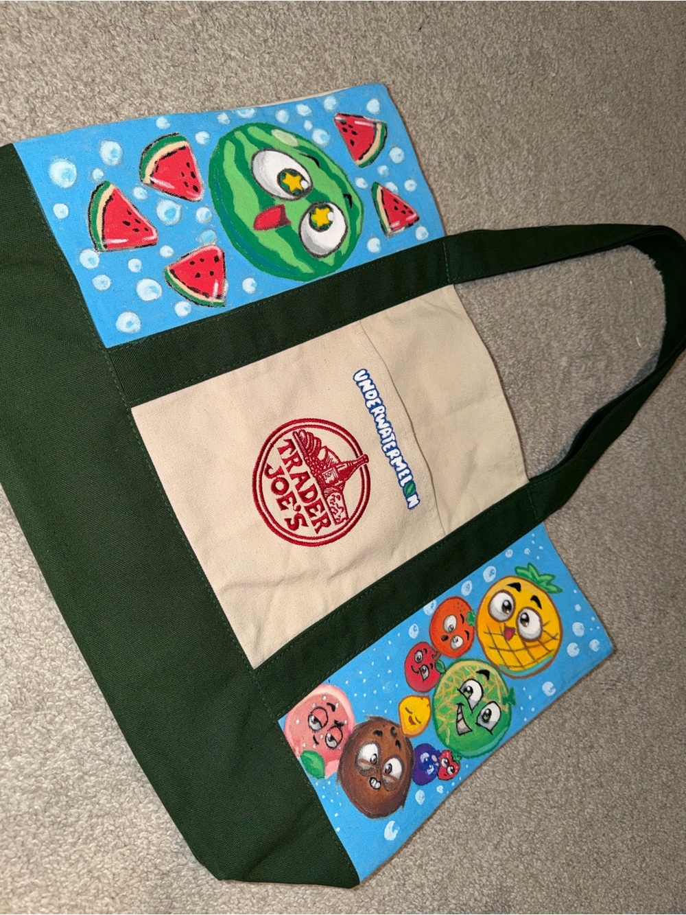 Trader Joe's Underwatermelon Hand Painted Canvas Tote Only One - Picture 4 of 5